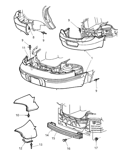 2000 Dodge Ram 2500 Van Brace Bumper Fascia Diagram for 4805223AA
