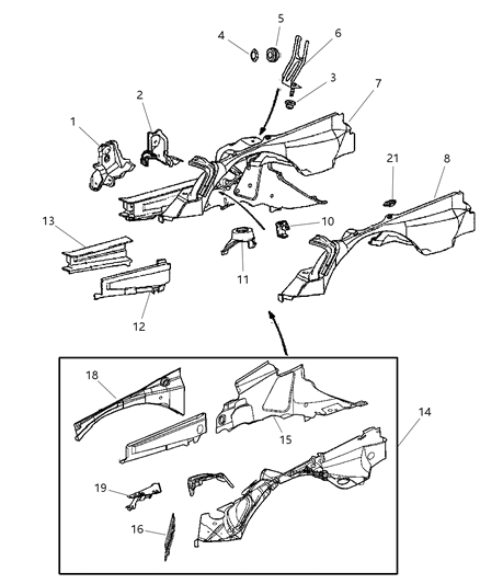 2008 Chrysler Crossfire Bracket Bumper Diagram for 5098643AA