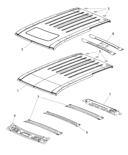 Header Roof Upper Rear Required When Replacing Roof Panel Diagram for 68036319AA