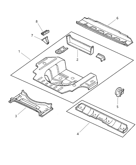 1985 Dodge Diplomat Crossmember Floor Pan, Rear Diagram for 4580026AC