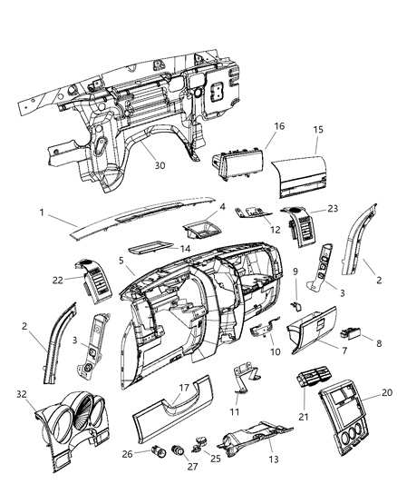 1986 Dodge Aries Bezel Instrument Panel Upper Diagram for 1CL431J8AC