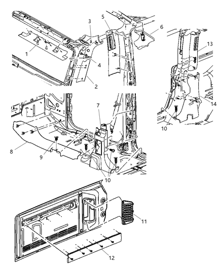 Molding B Pillar 4 Door Diagram for 55361386AB