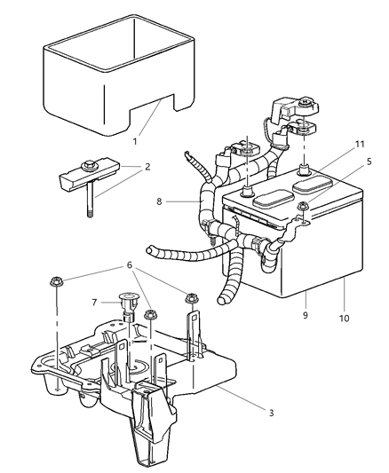 Bracket Battery Hold Down Diagram for 55136959AB