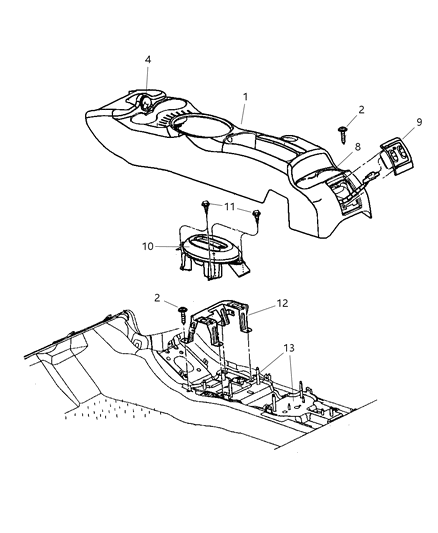 2002 Chrysler PT Cruiser Console Floor Diagram for RK06WL8AE