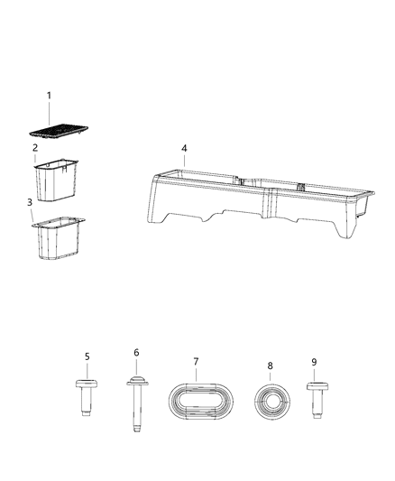 Cover Storage Bin Foot Wells, Second Row Floor Diagram for 5LF14TX7AB
