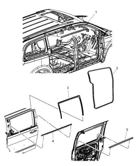 Weatherstrip Rear Door Belt Outer Diagram for 5109809AA