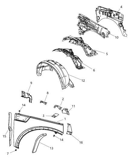 Wheelhouse Front Inner Diagram for 55176859AO