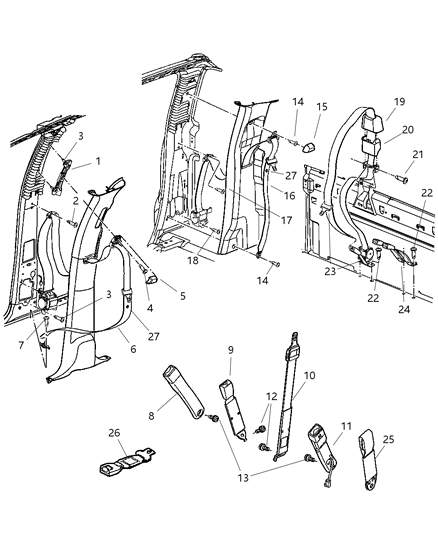 2006 Dodge Ram 1500 Seat Belt Rear Inner Right Seat Diagram for 5GV891D5AD