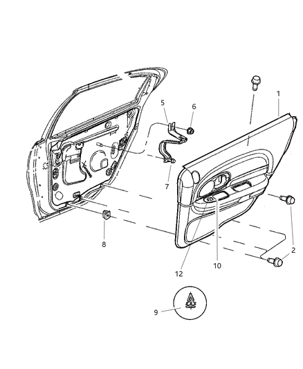 1992 Chrysler Town & Country Ash Receiver Quarter Panel Door Panel Diagram for JU27JX8