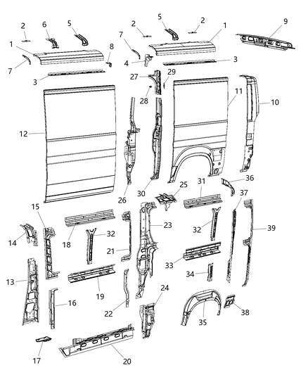 1998 Jeep Cherokee Panel B Pillar Outer Left Lower Diagram for 68214161AA