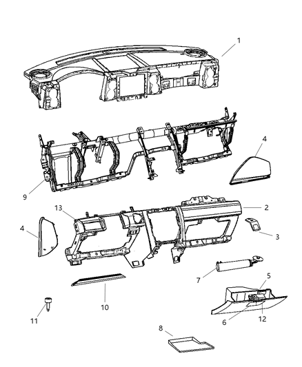 2013 Jeep Wrangler Glove Box Instrument Panel Diagram for 1EJ321DVAE