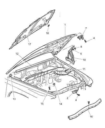 2002 Dodge Dakota Release Hood Latch Diagram for 55256496AB