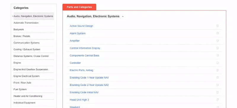 How can I locate a part using the categories on your website? Step 1
