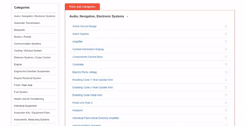 What should I do if the part I need does not appear in the category I searched? Step 1